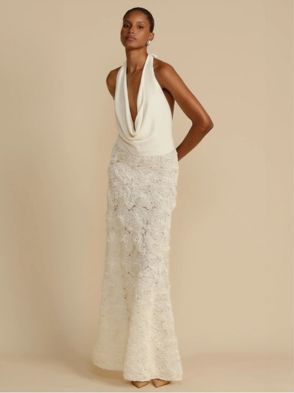 Arcina Ori Halter Gown with Floral Lace Skirt